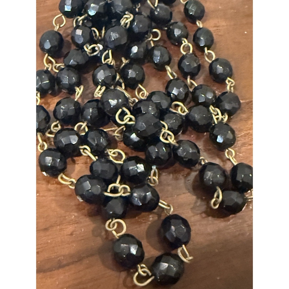 Vintage Black Faceted Glass Bead Long Opera Chain Necklace Convertible Lariat 46